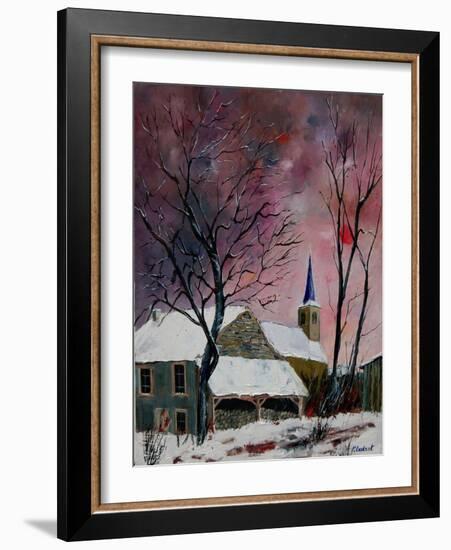 snow in sevry village ardennes-Pol Ledent-Framed Art Print