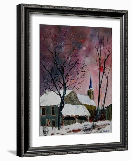 snow in sevry village ardennes-Pol Ledent-Framed Art Print