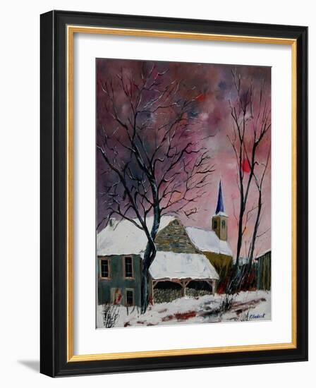 snow in sevry village ardennes-Pol Ledent-Framed Art Print