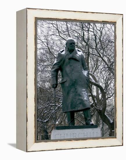 Snow is Seen on a Statue of the Late British Prime Minister Sir Winston Churchill-Matt Dunham-Framed Premier Image Canvas