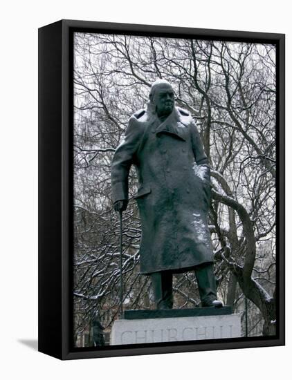 Snow is Seen on a Statue of the Late British Prime Minister Sir Winston Churchill-Matt Dunham-Framed Premier Image Canvas