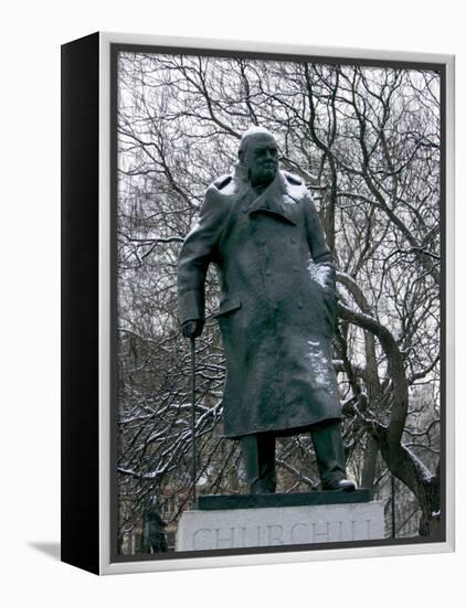 Snow is Seen on a Statue of the Late British Prime Minister Sir Winston Churchill-Matt Dunham-Framed Premier Image Canvas