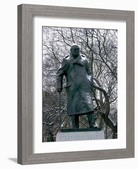 Snow is Seen on a Statue of the Late British Prime Minister Sir Winston Churchill-Matt Dunham-Framed Photographic Print