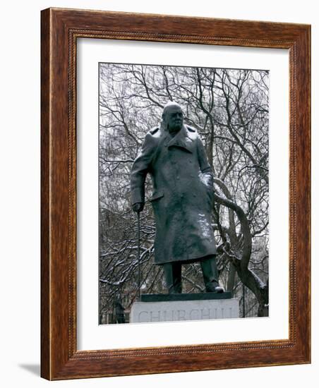 Snow is Seen on a Statue of the Late British Prime Minister Sir Winston Churchill-Matt Dunham-Framed Photographic Print