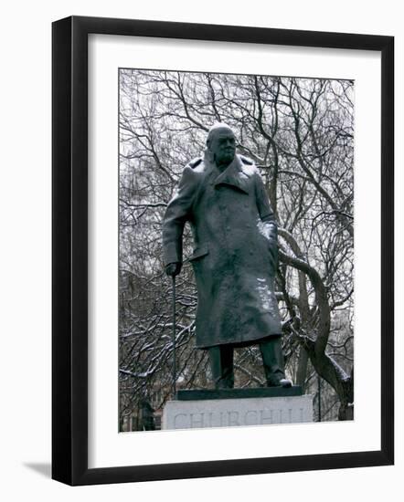 Snow is Seen on a Statue of the Late British Prime Minister Sir Winston Churchill-Matt Dunham-Framed Photographic Print