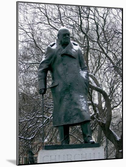 Snow is Seen on a Statue of the Late British Prime Minister Sir Winston Churchill-Matt Dunham-Mounted Photographic Print