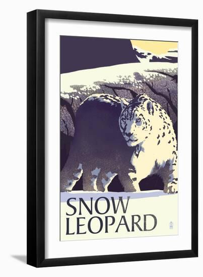Snow Leopard - Lithograph Series-Lantern Press-Framed Art Print