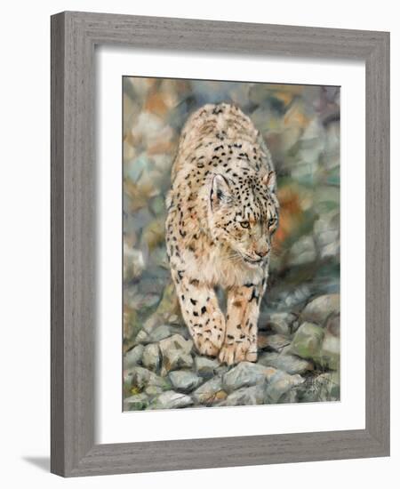 Snow Leopard Stroll-David Stribbling-Framed Art Print