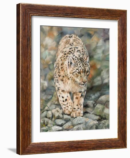 Snow Leopard Stroll-David Stribbling-Framed Art Print