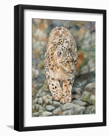 Snow Leopard Stroll-David Stribbling-Framed Art Print