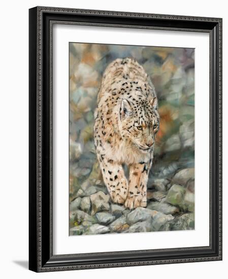 Snow Leopard Stroll-David Stribbling-Framed Art Print