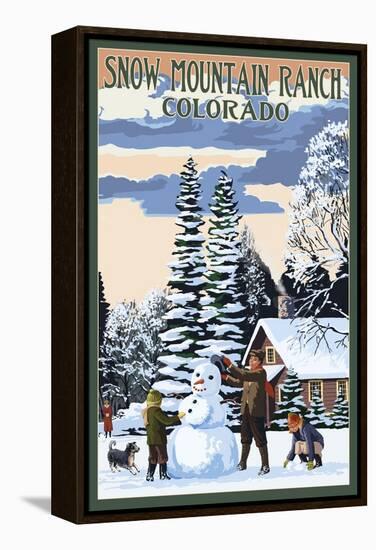 Snow Mountain Ranch, Colorado - Snowman Scene-Lantern Press-Framed Stretched Canvas