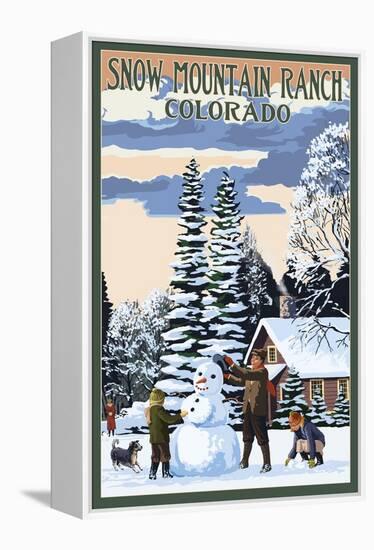 Snow Mountain Ranch, Colorado - Snowman Scene-Lantern Press-Framed Stretched Canvas