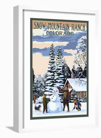 Snow Mountain Ranch, Colorado - Snowman Scene-Lantern Press-Framed Art Print