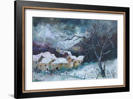 Snow on a liitle village in the Ardennes - Belgium-Pol Ledent-Framed Art Print