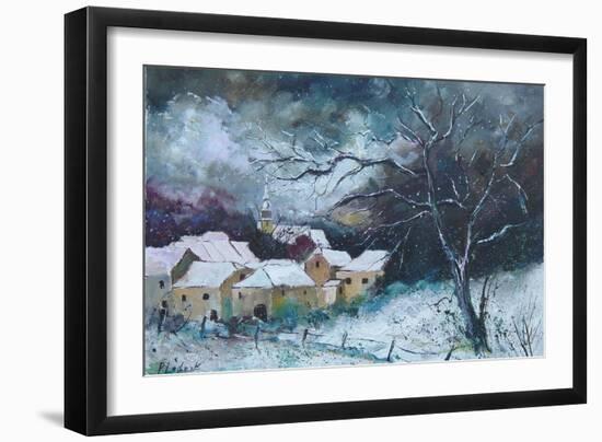 Snow on a liitle village in the Ardennes - Belgium-Pol Ledent-Framed Art Print