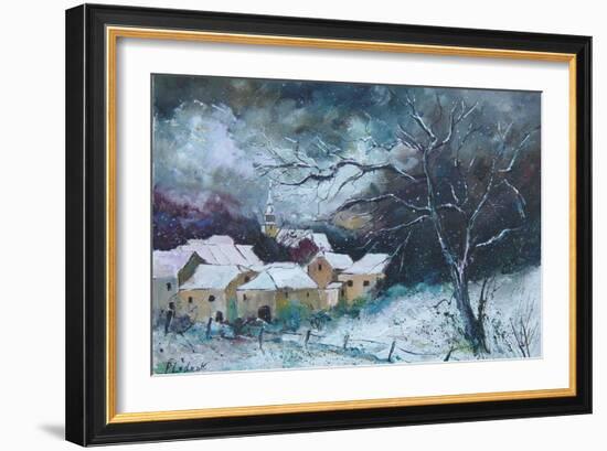 Snow on a liitle village in the Ardennes - Belgium-Pol Ledent-Framed Art Print