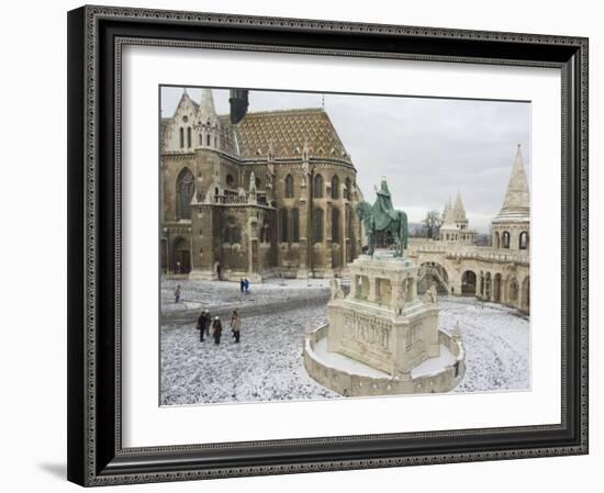 Snow on St. Stephen's Statue, Castle Hill Area, Budapest, Hungary-Christian Kober-Framed Photographic Print