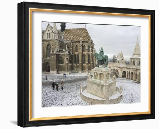 Snow on St. Stephen's Statue, Castle Hill Area, Budapest, Hungary-Christian Kober-Framed Photographic Print