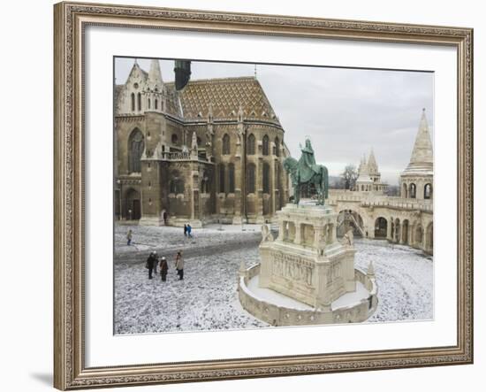 Snow on St. Stephen's Statue, Castle Hill Area, Budapest, Hungary-Christian Kober-Framed Photographic Print