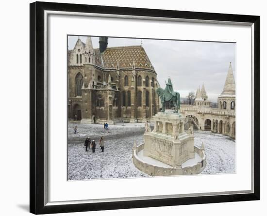 Snow on St. Stephen's Statue, Castle Hill Area, Budapest, Hungary-Christian Kober-Framed Photographic Print