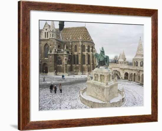 Snow on St. Stephen's Statue, Castle Hill Area, Budapest, Hungary-Christian Kober-Framed Photographic Print