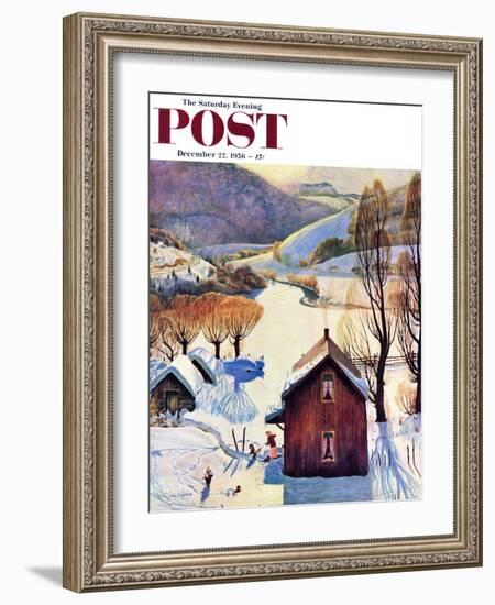 "Snow on the Farm" Saturday Evening Post Cover, December 22, 1956-John Clymer-Framed Giclee Print