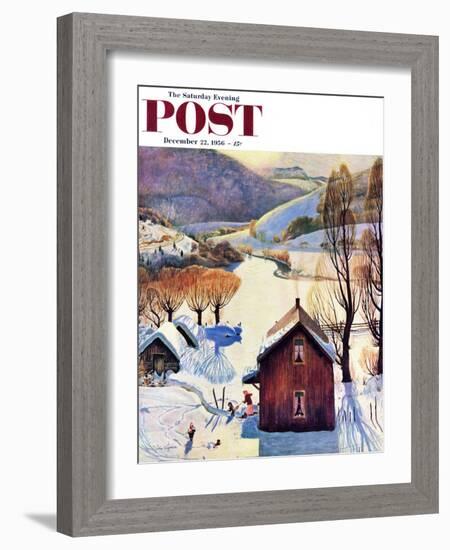 "Snow on the Farm" Saturday Evening Post Cover, December 22, 1956-John Clymer-Framed Giclee Print