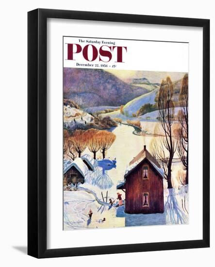 "Snow on the Farm" Saturday Evening Post Cover, December 22, 1956-John Clymer-Framed Giclee Print