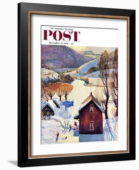 "Snow on the Farm" Saturday Evening Post Cover, December 22, 1956-John Clymer-Framed Giclee Print