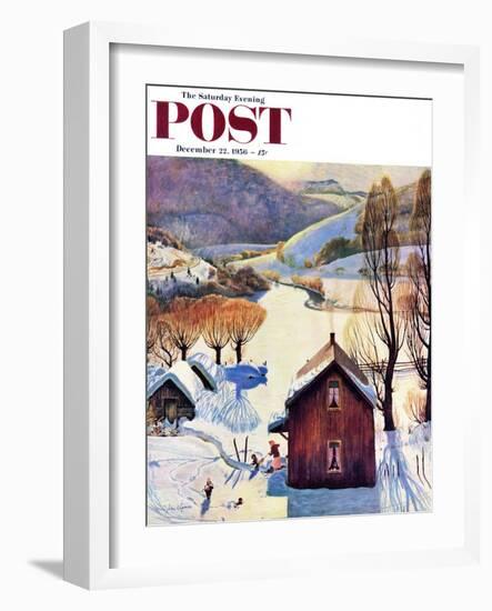 "Snow on the Farm" Saturday Evening Post Cover, December 22, 1956-John Clymer-Framed Giclee Print