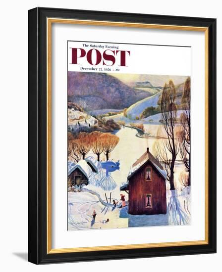 "Snow on the Farm" Saturday Evening Post Cover, December 22, 1956-John Clymer-Framed Giclee Print