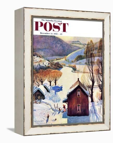 "Snow on the Farm" Saturday Evening Post Cover, December 22, 1956-John Clymer-Framed Premier Image Canvas