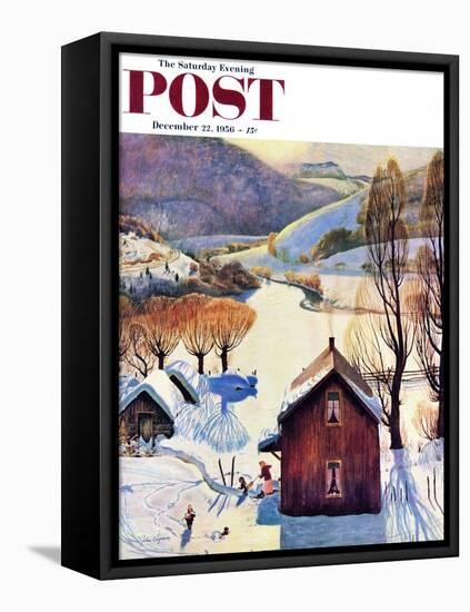 "Snow on the Farm" Saturday Evening Post Cover, December 22, 1956-John Clymer-Framed Premier Image Canvas