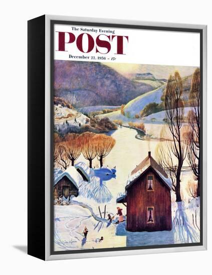 "Snow on the Farm" Saturday Evening Post Cover, December 22, 1956-John Clymer-Framed Premier Image Canvas