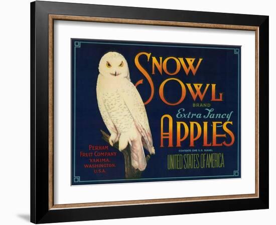 Snow Owl Apple Label - Yakima, WA-Lantern Press-Framed Art Print