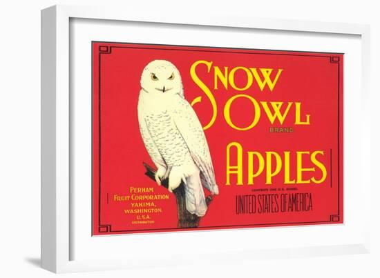 Snow Owl Apple Label-null-Framed Art Print