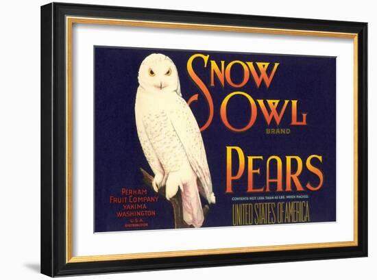 Snow Owl Pear Label-null-Framed Premium Giclee Print