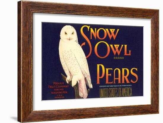 Snow Owl Pear Label-null-Framed Art Print