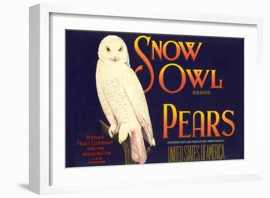 Snow Owl Pear Label-null-Framed Art Print