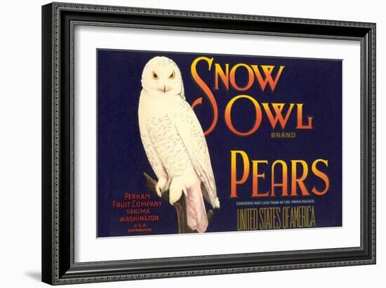 Snow Owl Pear Label-null-Framed Art Print