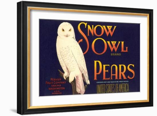 Snow Owl Pear Label-null-Framed Art Print