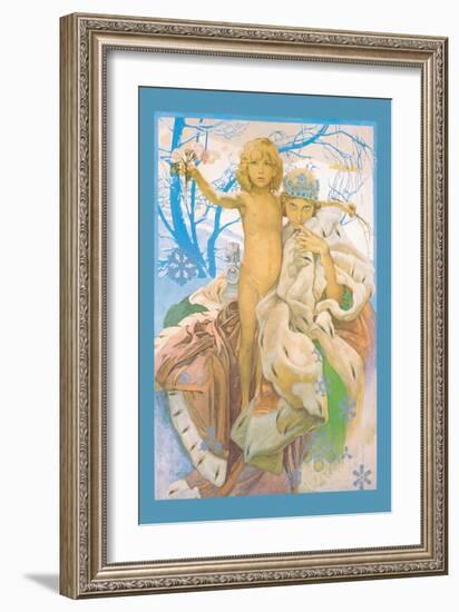 Snow Queen and Child-Alphonse Mucha-Framed Art Print