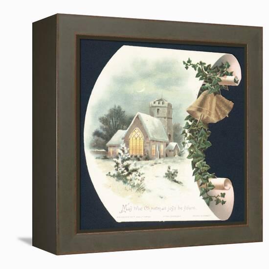 Snow Scene and Church, Christmas Card-null-Framed Premier Image Canvas