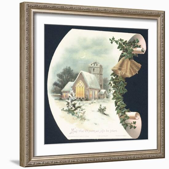 Snow Scene and Church, Christmas Card-null-Framed Giclee Print