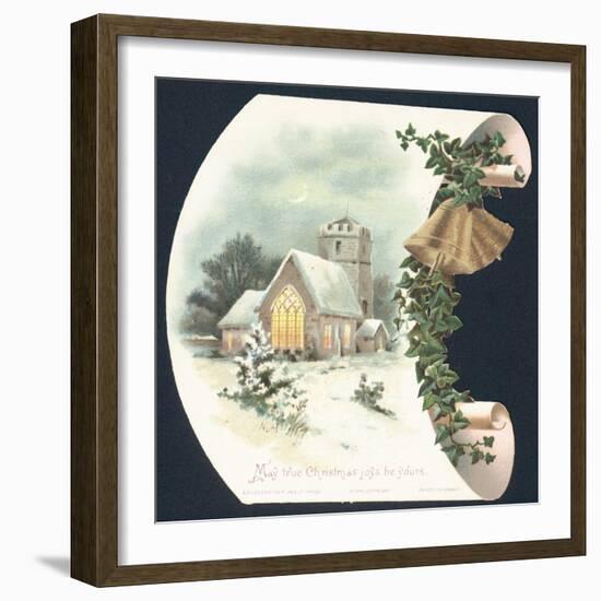 Snow Scene and Church, Christmas Card-null-Framed Giclee Print