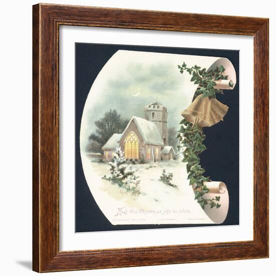 Snow Scene and Church, Christmas Card-null-Framed Giclee Print