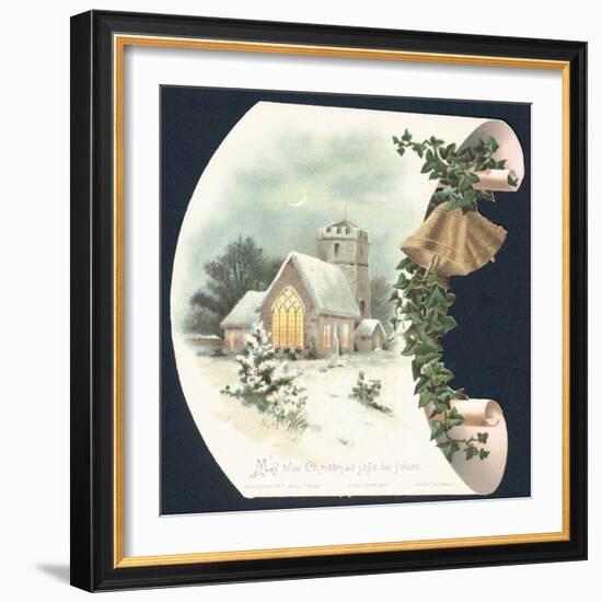 Snow Scene and Church, Christmas Card-null-Framed Giclee Print