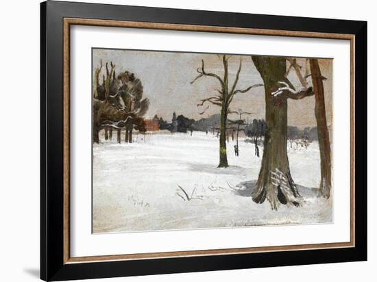 Snow Scene, C.1918 (Oil on Panel)-Charles Sims-Framed Giclee Print