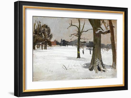 Snow Scene, C.1918 (Oil on Panel)-Charles Sims-Framed Giclee Print